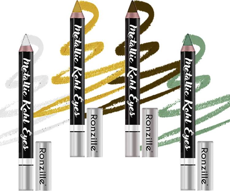 RONZILLE Kohl Pencil Kajal Eyeliner Pack of 4 Silver Gold Copper Green Price in India