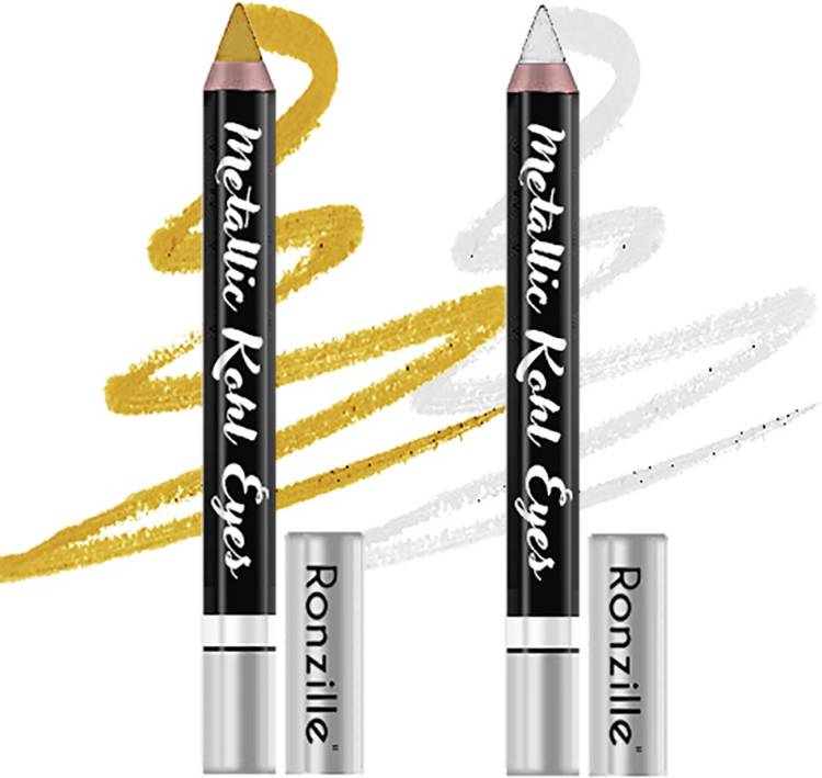 RONZILLE Kohl Pencil Kajal Eyeliner Pack of 2 Silver Gold Price in India