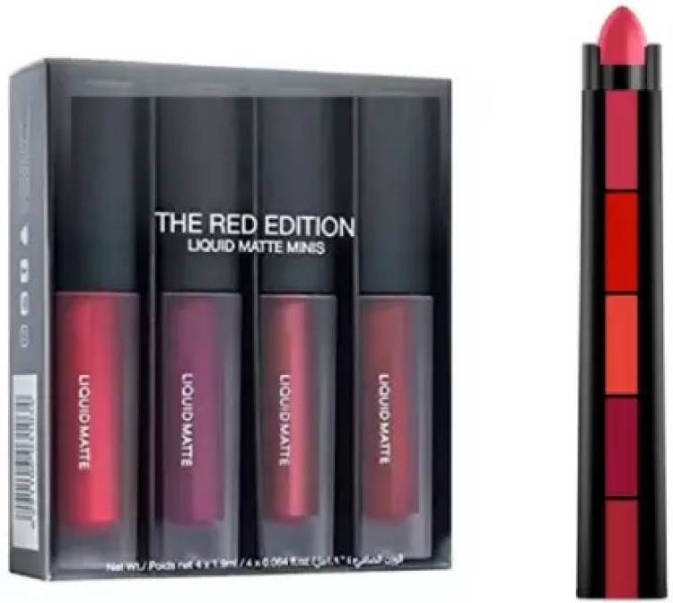 BLUSHIS Insta Beauty 5 in 1 Creamy Lipsticks + Liquid Matte Mini Lipsticks 4 Piece Price in India