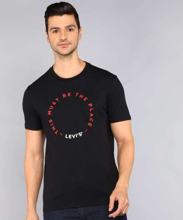 Printed Men Crew Neck Black T-Shirt Price in India