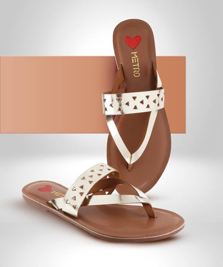 Women Gold, Brown Flats Sandal Price in India