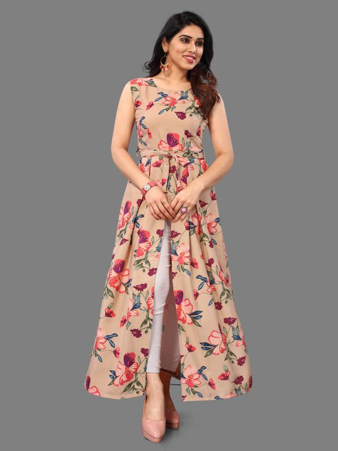 Women Floral Print Crepe Frontslit Kurta Price in India