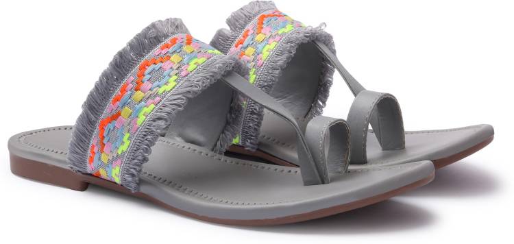 Women Introducing A New Ethnic Wear Flats Collection For Women/Ladies/Girls Grey Flats Sandal Price in India