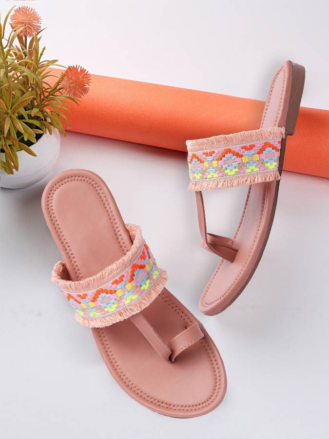 Women Presents Collection Of Ethnic Wear Kolhapuri Flats For Girl/Women/Ladies Pink Flats Sandal Price in India