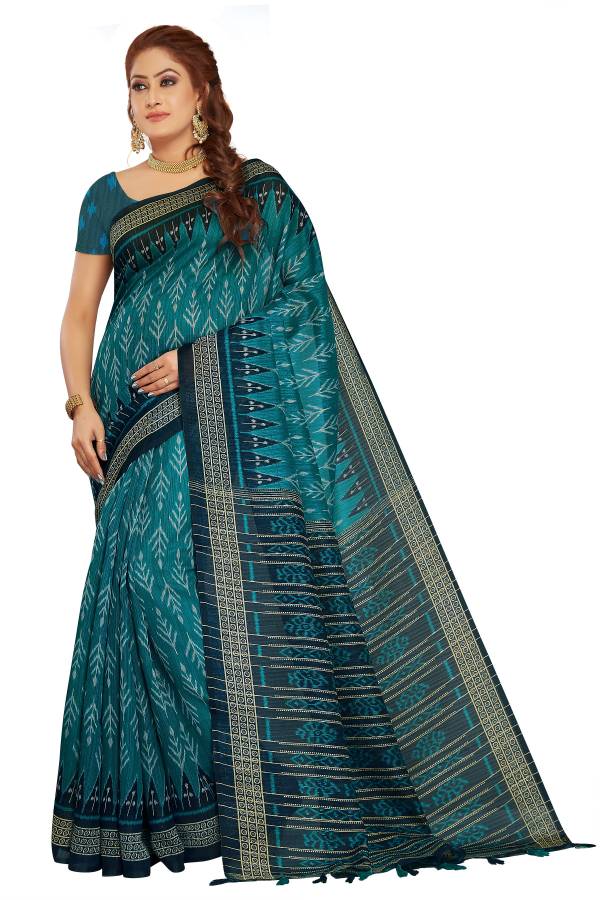 Printed Sambalpuri Linen Saree Price in India