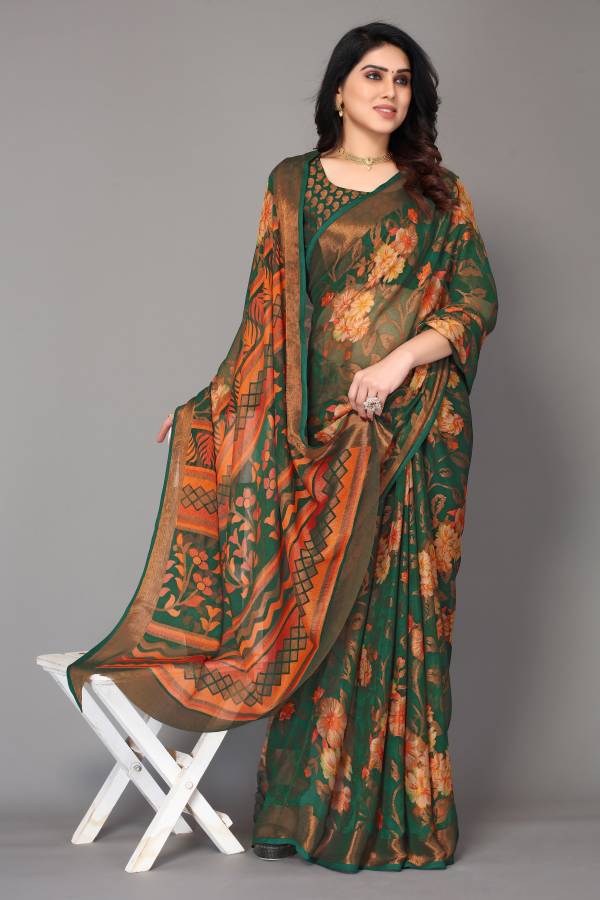 Floral Print Bollywood Chiffon, Brasso Saree Price in India