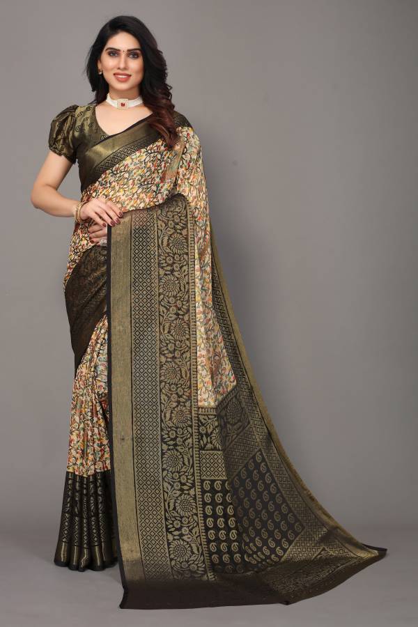 Printed, Paisley, Floral Print Bollywood Chiffon, Brasso Saree Price in India