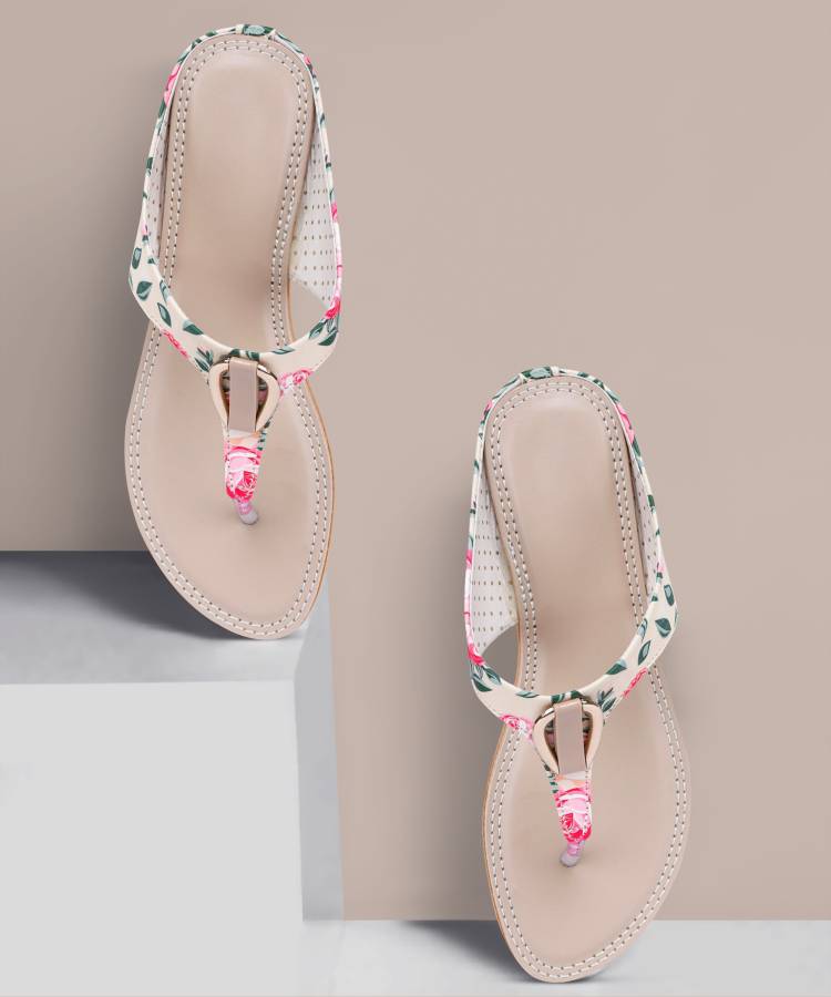 Women White, Multicolor Flats Sandal Price in India