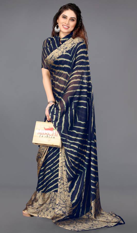 Printed, Striped Leheria Chiffon Saree Price in India