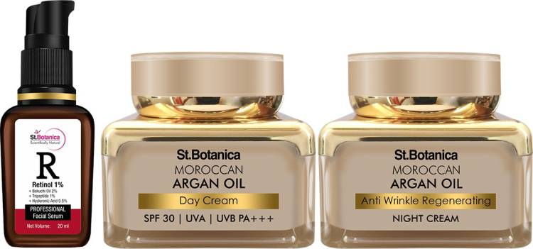 St.Botanica Nourishing Skincare Combo with Moroccan Argan Day cream, Night Cream & Retinol Serum for Oil Free skin Price in India