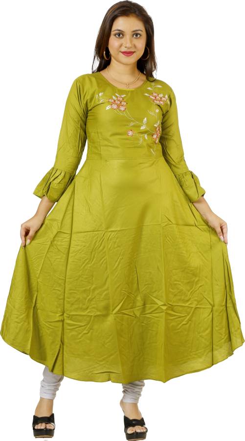 Women Embroidered Cotton Rayon Gown Kurta Price in India