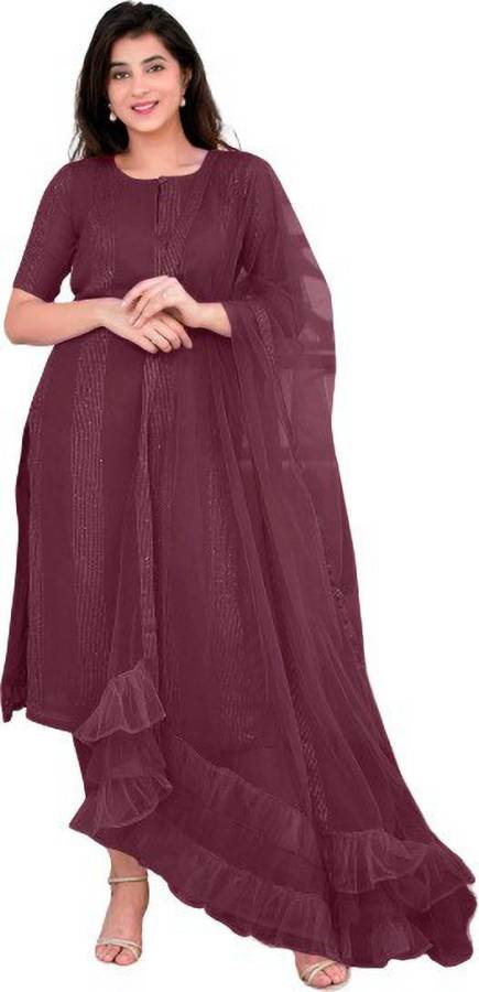 Pack of 3 Women Embellished Cotton Blend Anarkali Kurta With Attached Dupatta Price in India