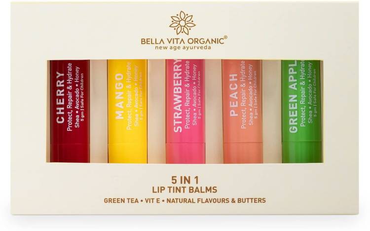 Bella vita organic 5 in 1 Lip Tint for Long Lasting Hydration & Moisturization Dry & Chapped Lips Cherry, Mango, Strawberry, Peach, Green Apple Price in India