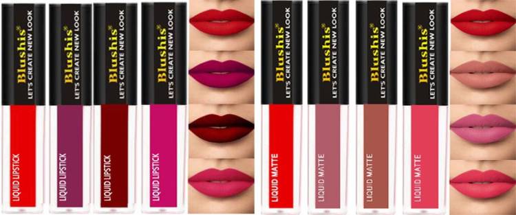 BLUSHIS Non Transfer Waterproof Longlasting Liquid Matte Mini Lipstick Combo Pack Of 8 Price in India