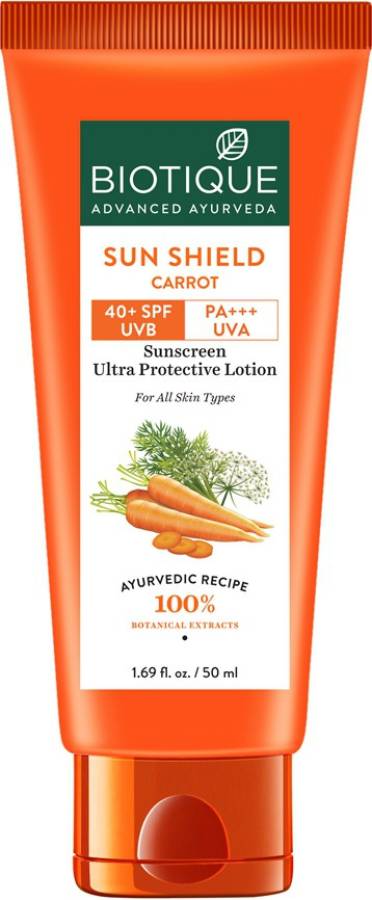 BIOTIQUE Bio carrot Face & Body Sun Lotion SPF40 Sunscreen For all skin Types in the sun 50ml - SPF 30+ SPF Price in India