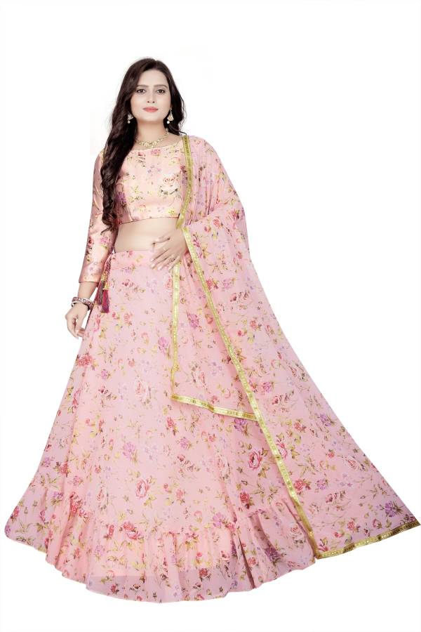 Floral Print Semi Stitched Lehenga Choli Price in India