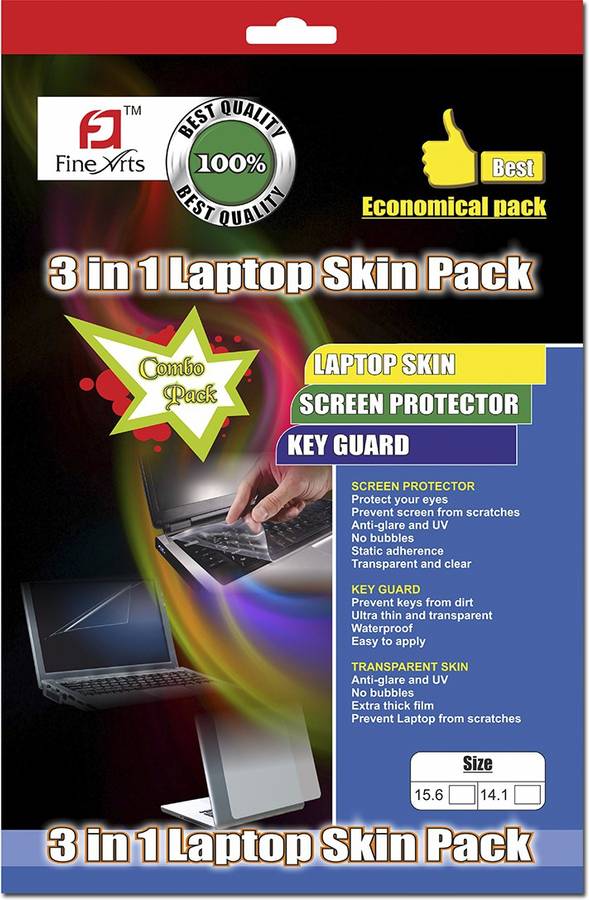 FineArts Transparent 3 in 1 Laptop Skin Pack With Screen Guard & Key Protector Vinyl Laptop Decal 15.6