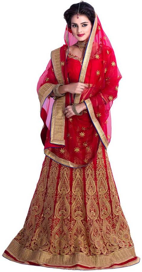 Embroidered, Embellished Semi Stitched Lehenga Choli