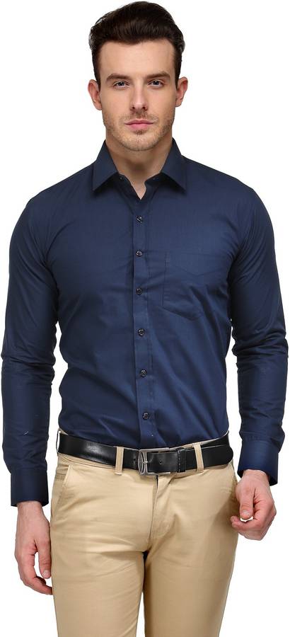 Men Slim Fit Solid Regular Collar Formal Shirt