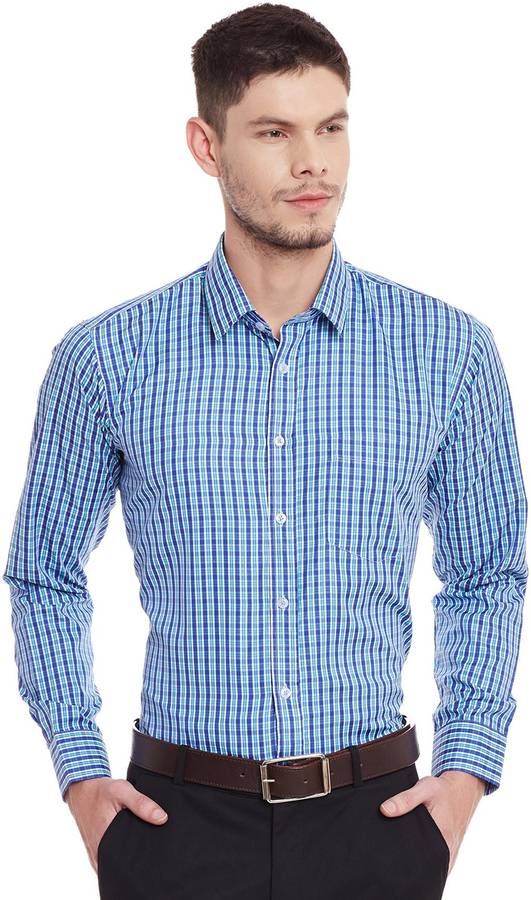 Men Slim Fit Checkered Regular Collar Collar Formal Shirt