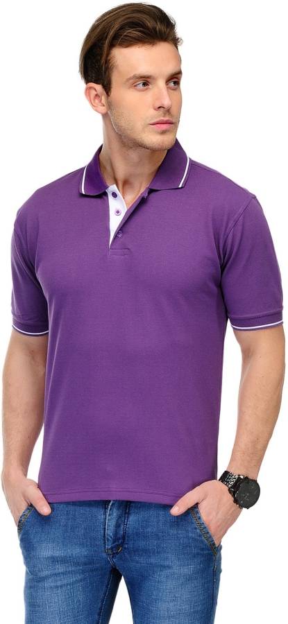 Solid Men Polo Neck Purple T-Shirt Price in India