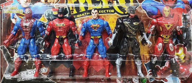 FLYmart Super Hero 5 in 1 Led,Movable Joints| Spydarman Supeerman Zorro Baatman Iroenman
