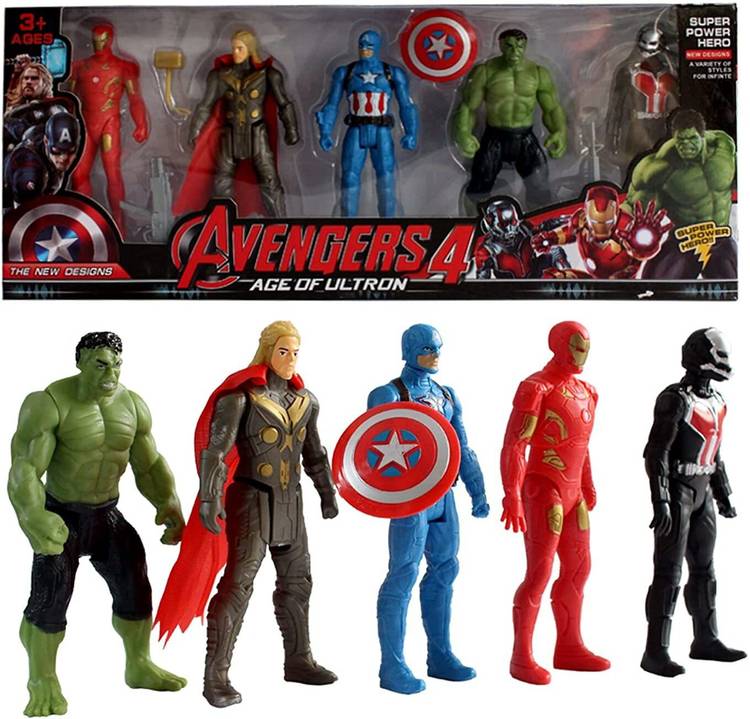 Toyporium Avenger Toy Set Super Hero Avenger Kids Toy Set of 5 Super Hero Action Figure for Boys Kids Children Best Gift for Birthday ( Multicolor)