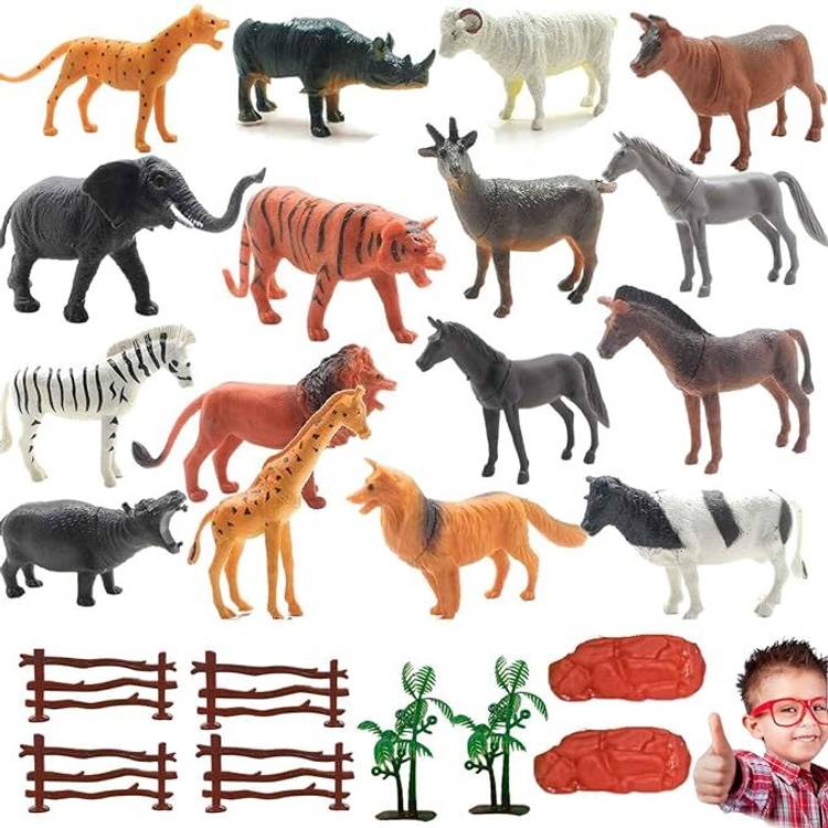 Mallexo Realistic Farm Animal Toys for Kids Set of 32PC PVC Quality Mixed Animal Figures