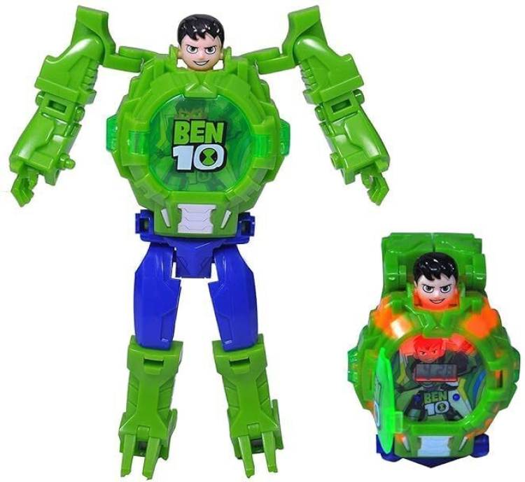 Mogli Toys Super Hero Figure Toy Robot Convertible Digital Wrist Watch for Kids-Ben 10