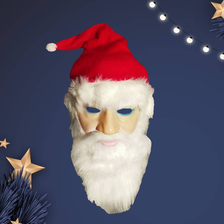 Orama Christmas Santa Latex Mask with Red Santa Hat and Beard Overhead Mask X-mas102