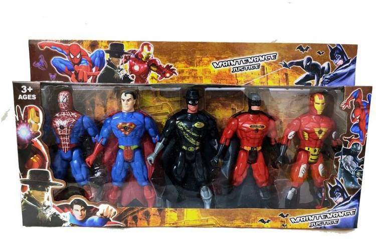 FLYmart Super Hero 5 with Led,Movable Joints| Spydarman Supeerman Zorro Baatman Iroenman