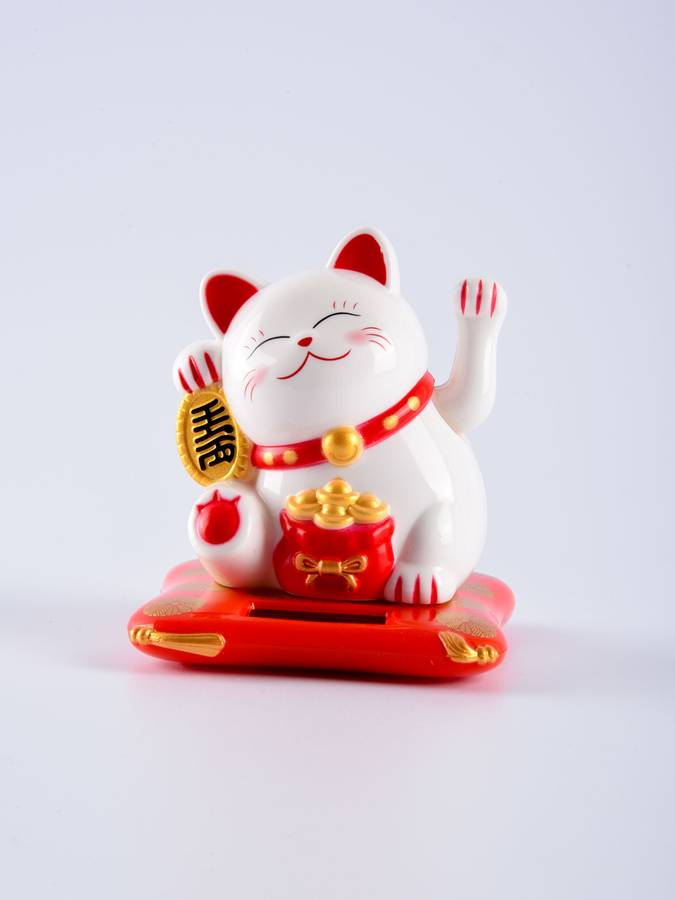 ComicSense Lucky Cat Waving Hand Solar Bobblehead Figures for Car Dashboard Home Decor