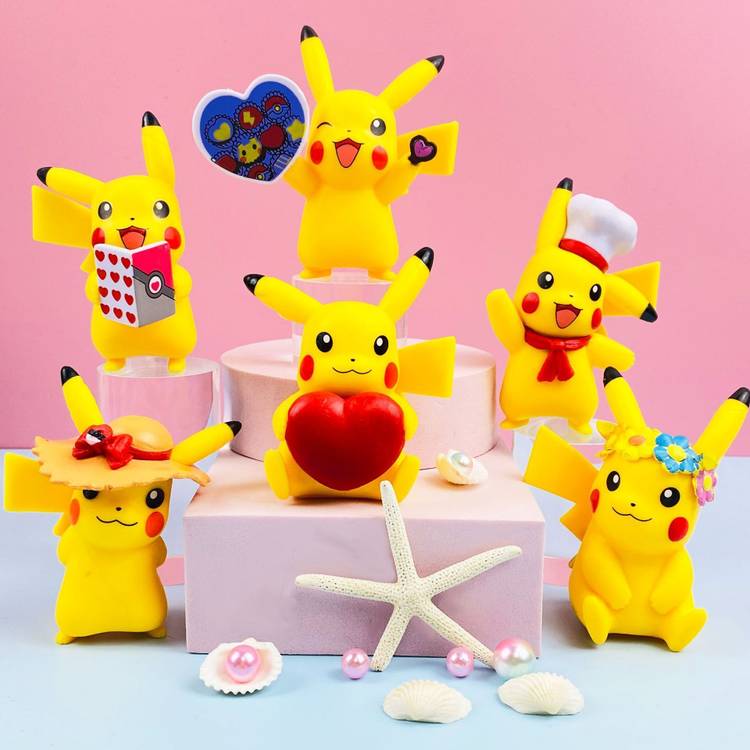 Raregets Charming Pikachu Love Figures, 6 pcs Toy Set, 7-8 cm, Perfect for Pokemon Fans