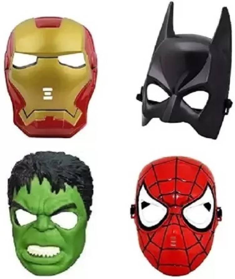 ojus fashion hub Batman Hulk Spiderman Ironman Plastic Face Mask 4 Pcs Combo for kids