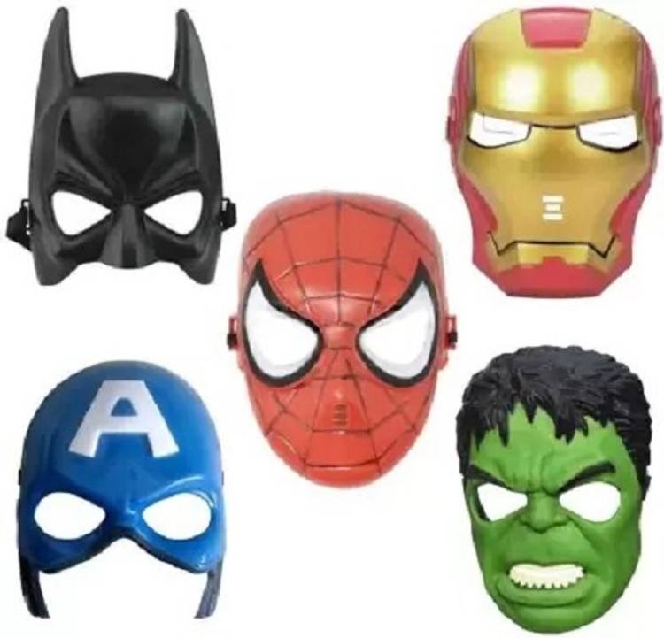 Pooja Fashion Batman Ironman Spiderman Hulk Captainamerica Plastic Mask 5Pcs Combo for kids