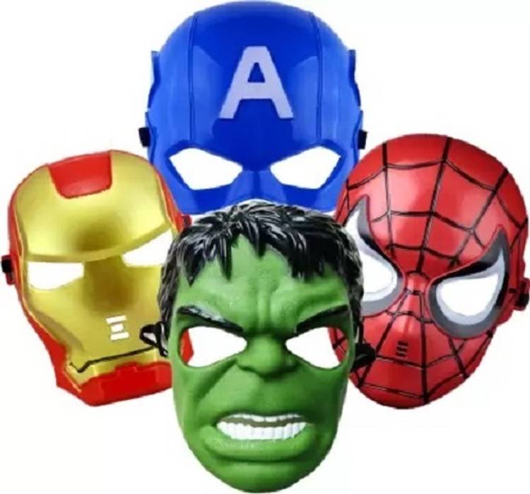 ojus fashion hub Hulk Ironman Spiderman Captain plastic Face Mask toys 4 Pcs Combo for kids