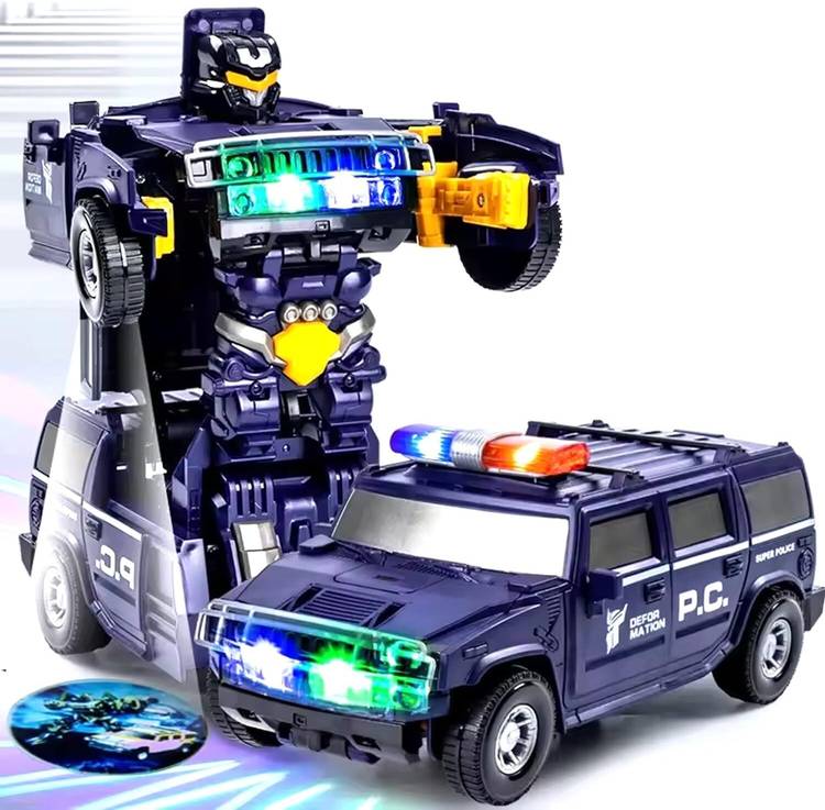 star impex Transforming Robot Car with Light, Police Cars for Kids, Robot Toys for Boys