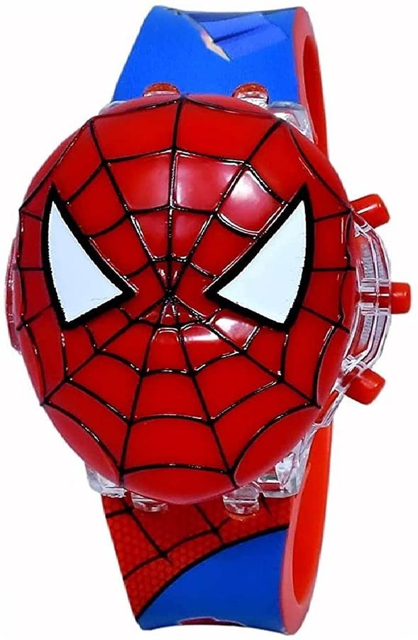 FLYmart Action Figure SpiderMan Face ToyWatch Music & Led Rotating| Wearable toy for kid