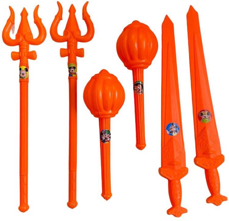 Prapti Mart Super Big Combo Plastic Shiv Trishul Sword Gada Toys for Kids Role Play Toy