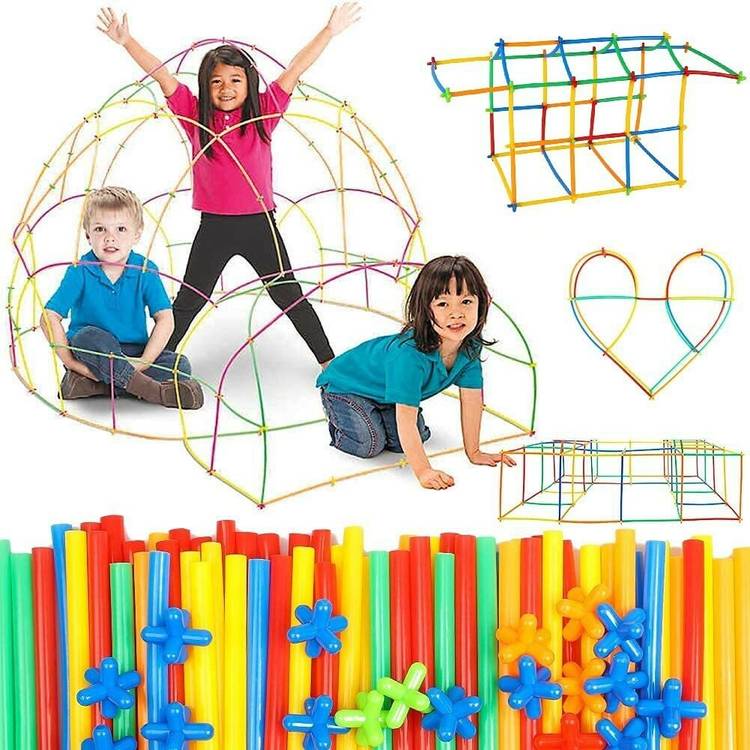 Pulsbery Plastic Useful Colorful Straw Building Blocks for Kids-200 Piece