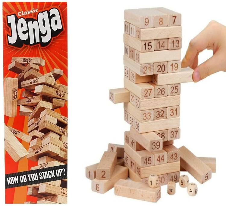 KHVIRJA Gaming Classic Jenga, Hardwood Blocks, Stacking Tower Game For Kids Ages 6