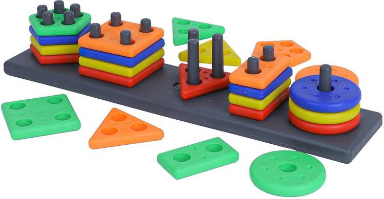 VrajVilla Educational Early Learning Geometric Column Puzzle, Stacker Shape Blocks