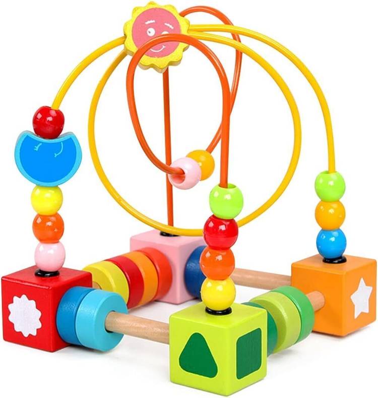 Happy Hues Bead Maze Wooden Toys for Baby,Colorful Roller Coaster Montessori Toys