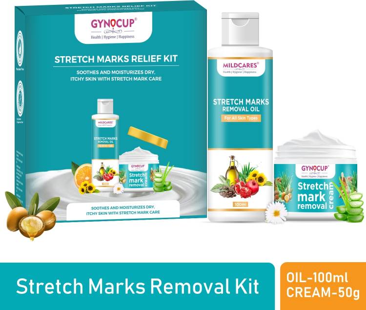 Gynocup Stretch Marks Removal Kit (Stretch Mark Oil 100ml + Stretch Mark Cream 50g) Price in India