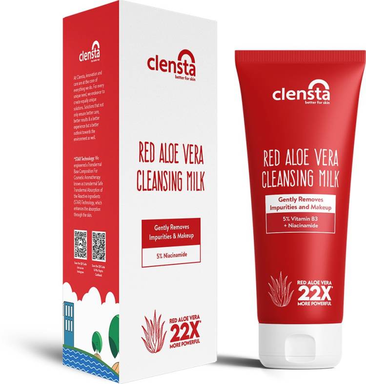 Clensta Red Aloe Cleansing Milk|Red Aloe Vera & Vitamin B3|Best Makeup Remover all Skin Price in India