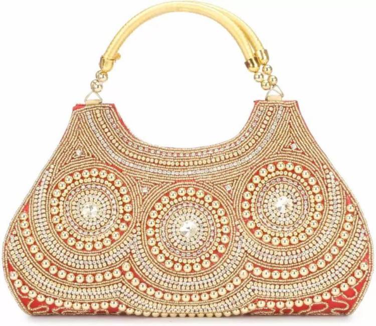 Party, Casual Red, Gold  Clutch Price in India