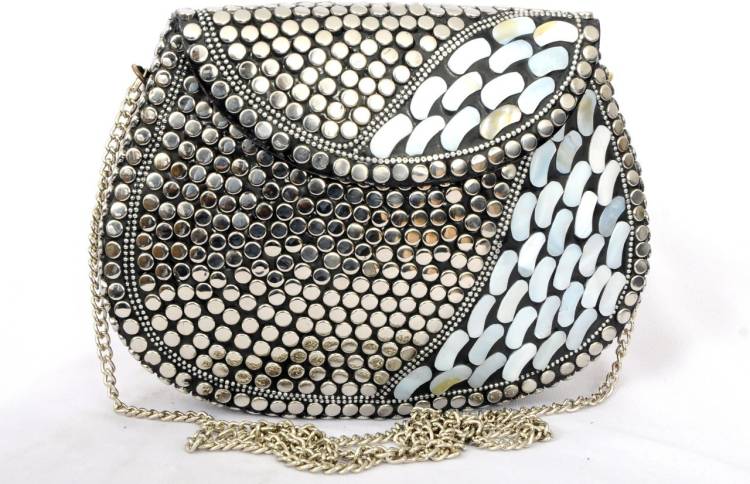 Casual, Party, Formal Silver  Clutch Price in India
