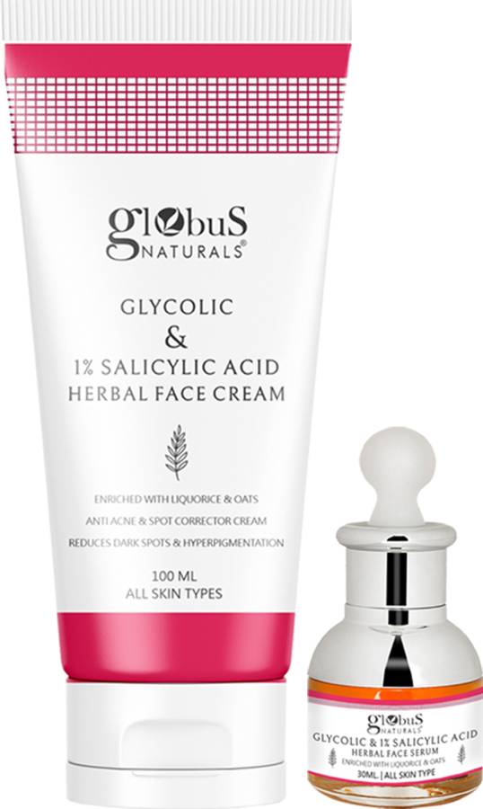 Globus Naturals Pimple Clear Glycolic & 1% Salicylic acid Face Care Combo-Face Cream & Face Serum Price in India