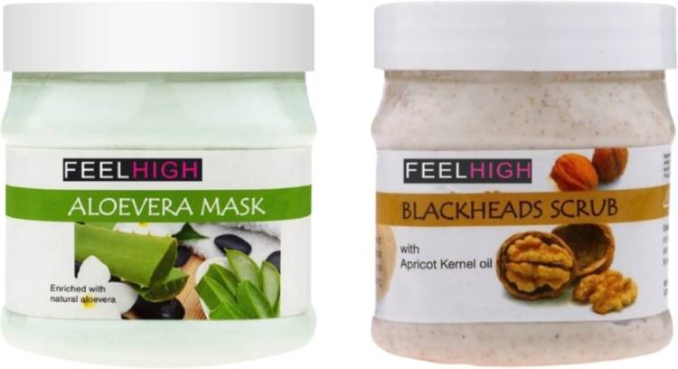 feelhigh Face & Body Aloe Vera Mask Enriched with aloe vera & blackhead Scrub- Skin care products Price in India
