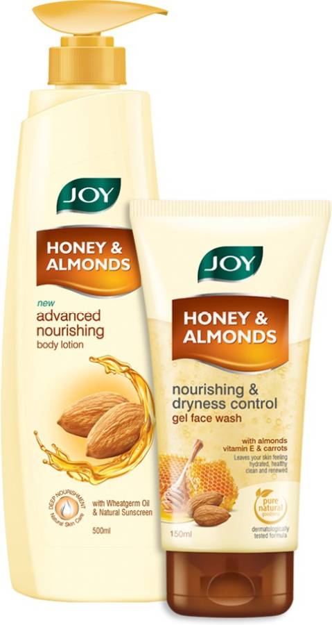 Joy Honey & Almonds Advanced Nourihing Body Lotion 500ml | Honey & Almonds Dryness Control Gel Face Wash 150ml ( Combo Pack ) Price in India